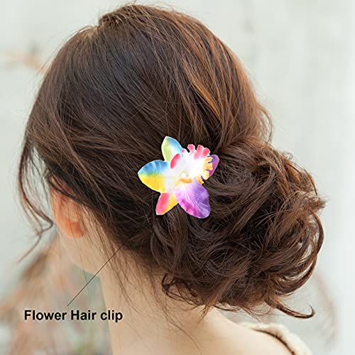 YAXAMING Hawaiian Leis Luau Tropical Headband Flower Crown Wreath Headpiece Wristbands Women Cute Floral Necklace Bracelets Hair Bands for Summer Beach Vacation Pool Party Decorations Favors Supplies Colorful - Image 2