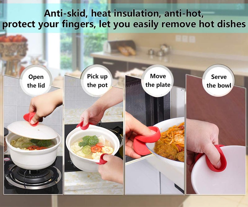 YYP Silicone Pot Holders, YYP Silicone Heat Resistant Pot Holders, Oven Mini Mitts, Cooking Pinch Grips for Kitchen(No More Burning Your Fingers!)- Set of 3, Red - Image 3