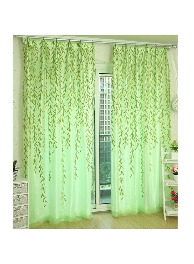 Loquat Willow Tulle Pattern Window Curtain Green/Beige 200 x 100cm - Image 2