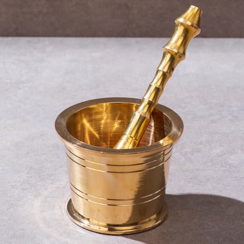 P-TAL Brass Mortar and Pestle (Okhli) | Traditional | Medicine/Vintage Antique | Imam Dasta/Mortar and Pestle Set/Ohkli Musal/Khara - Image 1