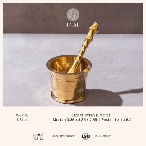 P-TAL Brass Mortar and Pestle (Okhli) | Traditional | Medicine/Vintage Antique | Imam Dasta/Mortar and Pestle Set/Ohkli Musal/Khara - Image 3