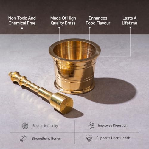 P-TAL Brass Mortar and Pestle (Okhli) | Traditional | Medicine/Vintage Antique | Imam Dasta/Mortar and Pestle Set/Ohkli Musal/Khara - Image 4