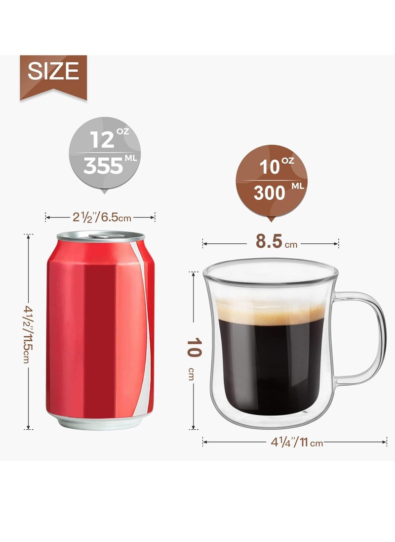 TYCOM Double Walled Glass Coffee Mugs 300ml, 4 Packs Thermal Insulated Borosilicate Glass Cups with Handle for Tea, Coffee, Latte, Cappuccino, Hot and Cold Drinks Beverages （300ml 4pcs）  - Image 2