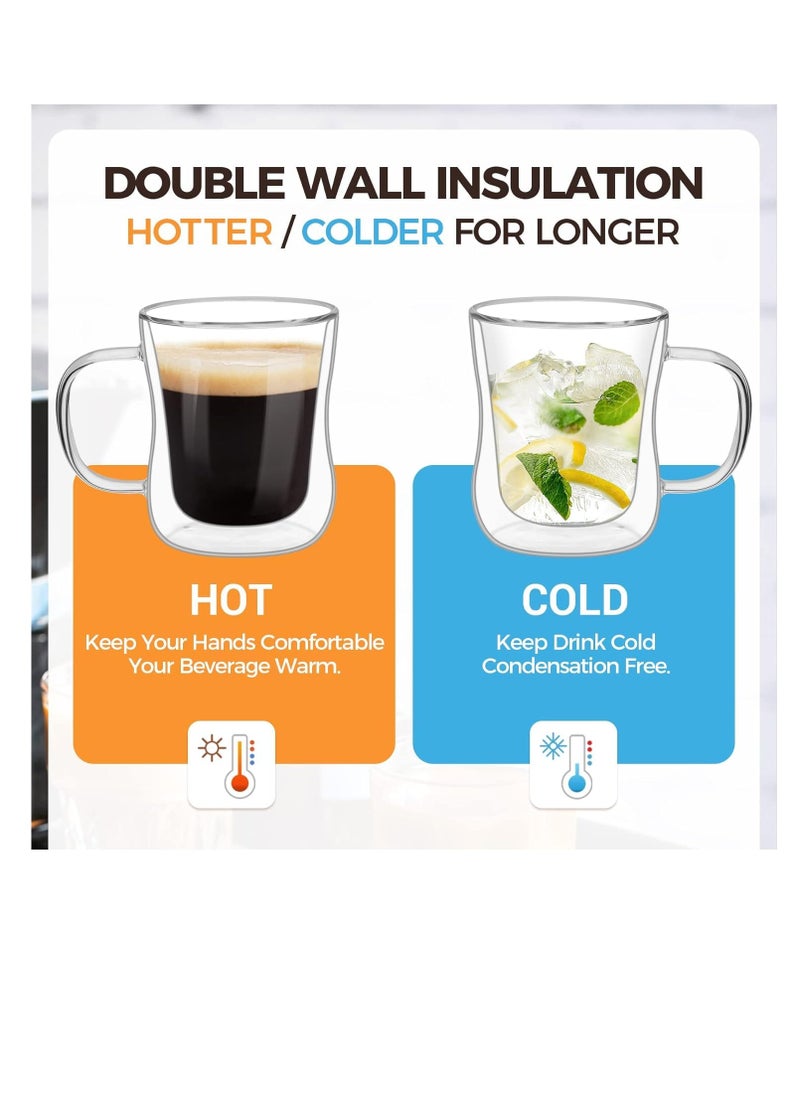 TYCOM Double Walled Glass Coffee Mugs 300ml, 4 Packs Thermal Insulated Borosilicate Glass Cups with Handle for Tea, Coffee, Latte, Cappuccino, Hot and Cold Drinks Beverages （300ml 4pcs）  - Image 3