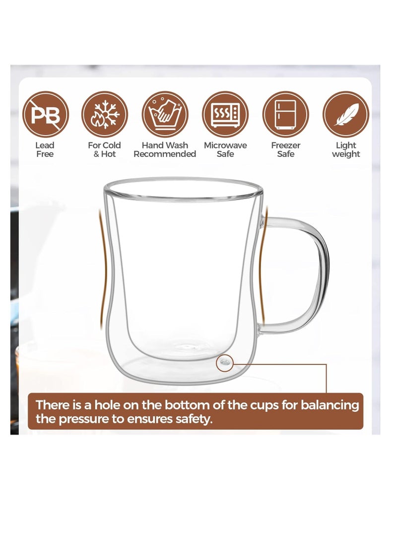 TYCOM Double Walled Glass Coffee Mugs 300ml, 4 Packs Thermal Insulated Borosilicate Glass Cups with Handle for Tea, Coffee, Latte, Cappuccino, Hot and Cold Drinks Beverages （300ml 4pcs）  - Image 5