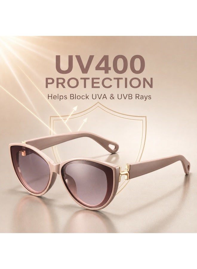 باو فو نظارة شمسية نسائية مستقطبة بتصميم عين القطة وحماية UV400 وعدسات بنية وردية مع حافظة، وردي هادئ وذهبي - Image 4