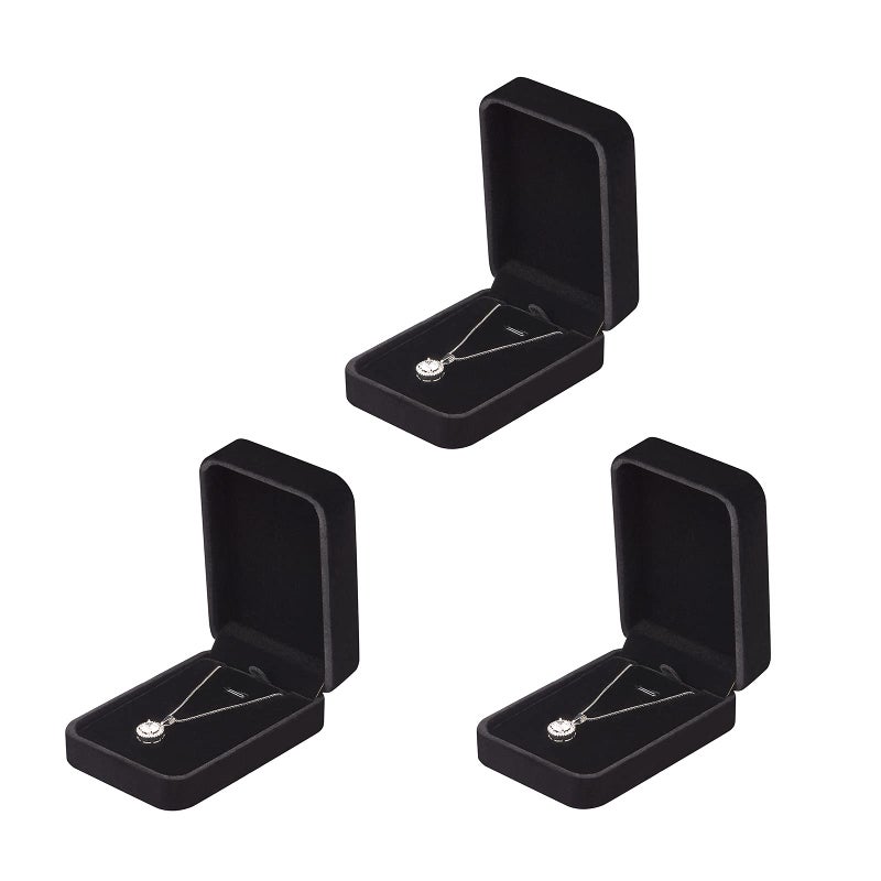 LETURE 3 Pieces Velvet Pendant Necklace Gift Boxes Set, Classic Jewelry Packaging Storage Case, Jewellry Display Box for Wedding, Engagement, Proposal, Birthday and Anniversary (Black) - Image 1