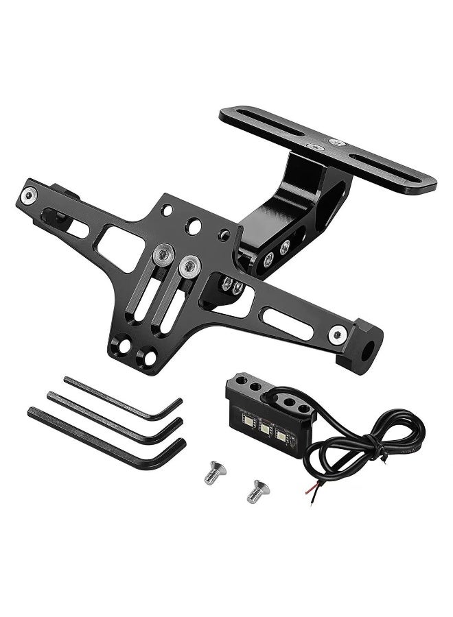 KISSUN Universal CNC Aluminum Motorcycle License Plate Bracket - Fender Eliminator Kit with LED Light - Black Tail Tidy Holder Mount - Image 1