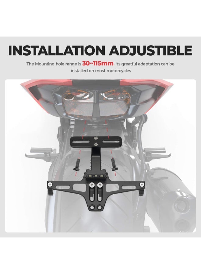 KISSUN Universal CNC Aluminum Motorcycle License Plate Bracket - Fender Eliminator Kit with LED Light - Black Tail Tidy Holder Mount - Image 2