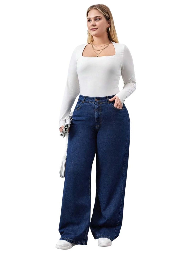 KOTTY Women's Oversized Wide Leg Blue Denim (Blue,34)-CCLADIESJEANS15XXL - Image 1