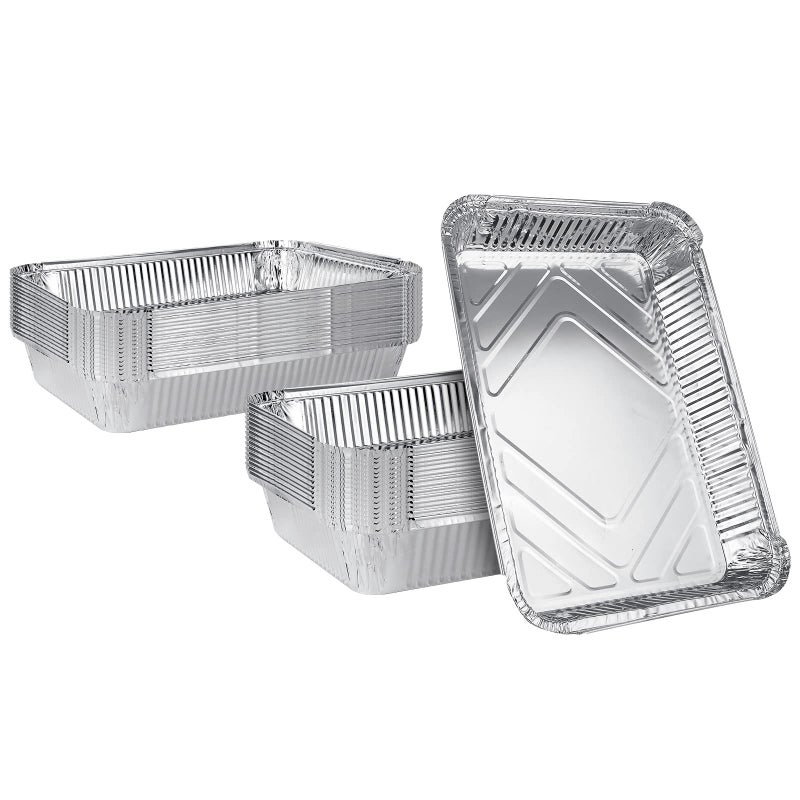 JMIATRY 30 Pcs Large Disposable Aluminium Foil Trays 315x205x5cm Tin Foils Tray Catering Trays Foil Food Containers for Baking Roasting BBQ and Cooking