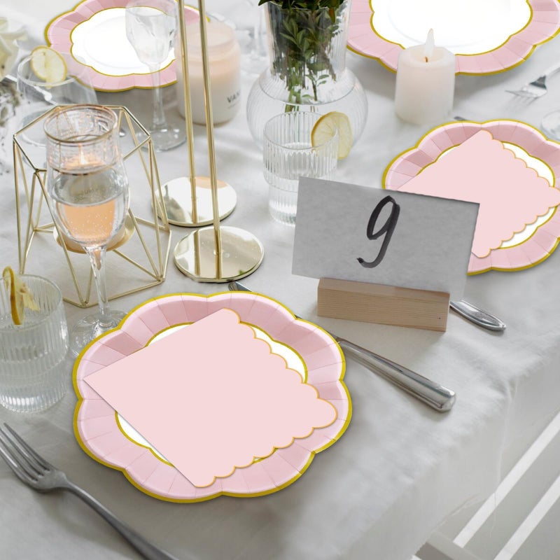 VEIZEDD 100Pcs Pink Party Supplies Include Pink Paper Plates and Napkins Severs 50 Guests Easter Plates for Baby Showers Birthday Wedding Tea Party Mother's Day - Image 5