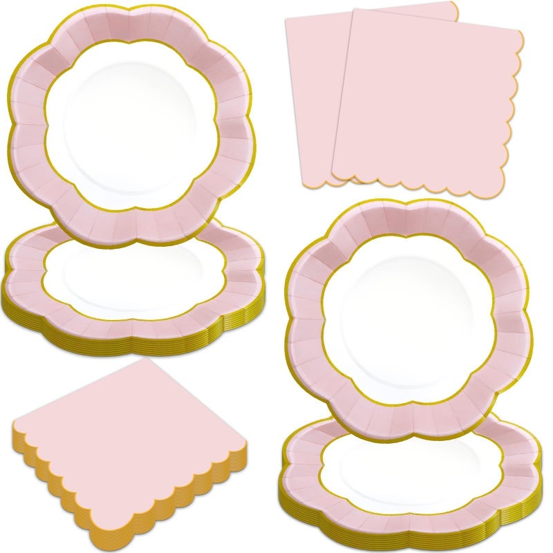VEIZEDD 100Pcs Pink Party Supplies Include Pink Paper Plates and Napkins Severs 50 Guests Easter Plates for Baby Showers Birthday Wedding Tea Party Mother's Day - Image 1