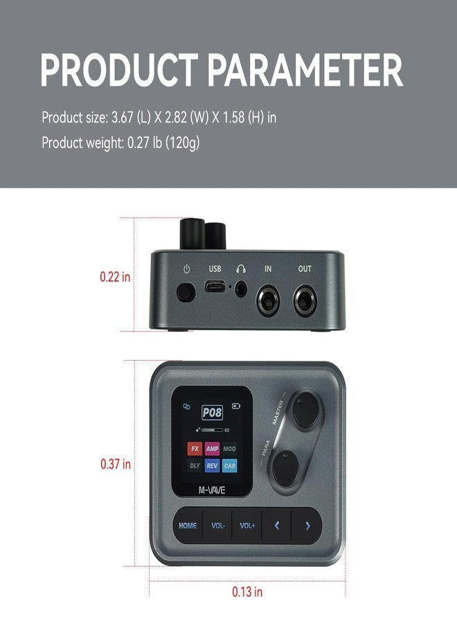 ام- فيفي دواسة تأثيرات M-VAVE Pocket AMP للجيتار والبيس، 6 وحدات، أكثر من 80 إعدادًا مسبقًا مدمجًا، تأثيرات صوتية: كورَس، تأخير، صدى، تعديل IR CAB، تريمولو، ستيريو TRS، واجهة صوت USB من النوع C، خاصية LOOPBACK، قابلة للتسجيل - Image 5