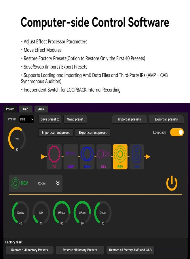 ام- فيفي دواسة تأثيرات M-VAVE Pocket AMP للجيتار والبيس، 6 وحدات، أكثر من 80 إعدادًا مسبقًا مدمجًا، تأثيرات صوتية: كورَس، تأخير، صدى، تعديل IR CAB، تريمولو، ستيريو TRS، واجهة صوت USB من النوع C، خاصية LOOPBACK، قابلة للتسجيل - Image 4