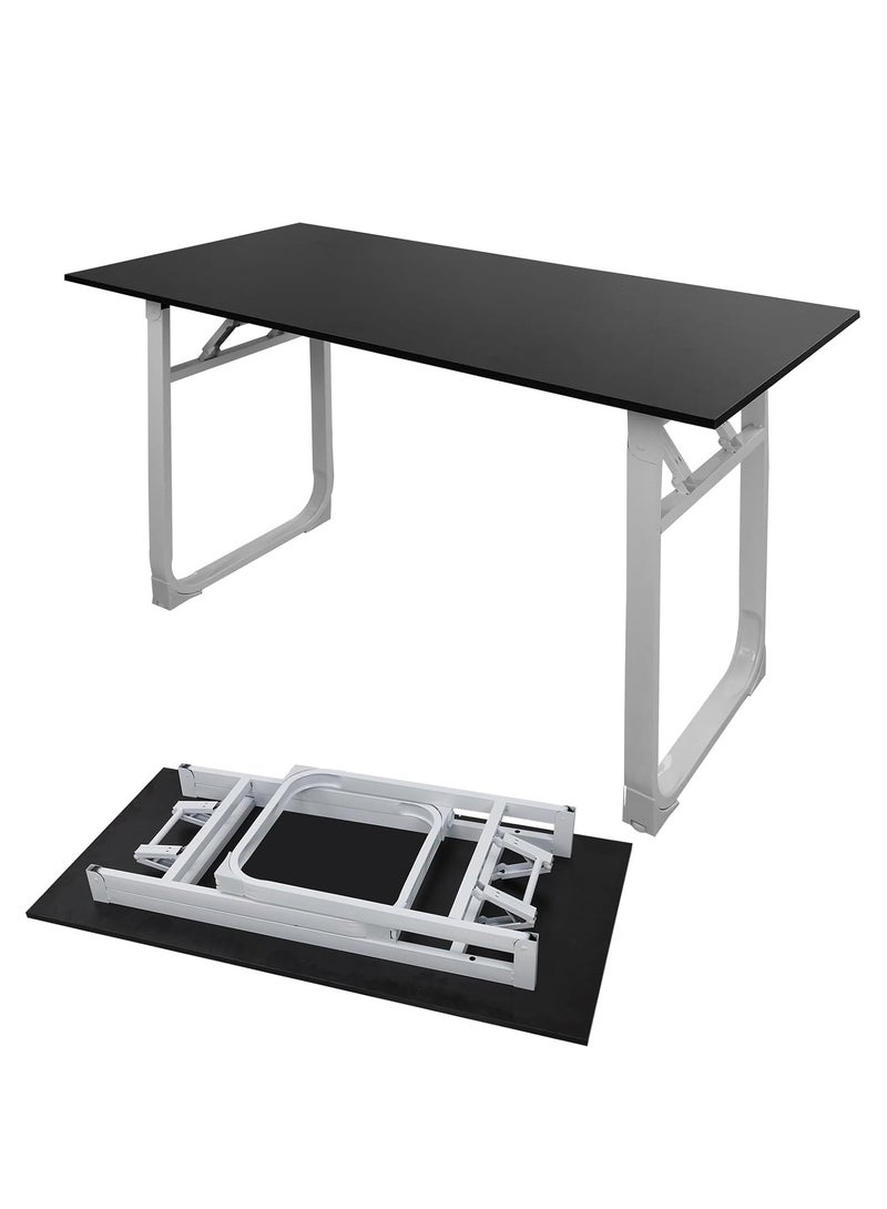 ميشيدا مكتب قابل للتعديل وقابل للطي بدون تركيب، طاولة كمبيوتر محمولة وصغيرة الحجم من خشب الجوز للاستخدام في المنزل والمكتب والدراسة وتناول الطعام والتخييم والنزهات والشواء (أسود، 120 * 60 * 75 سم) - Image 1