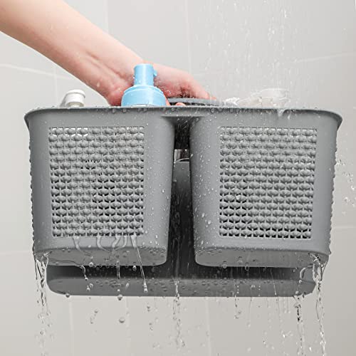 UUJOLY Plastic Portable Shower Caddy Bucket, Cleaning Shower Basket with Handle Compartments Storage Organizer for Bathroom Kitchen College Dorm Sink, Grey - Image 4