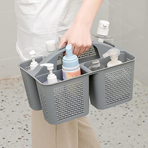 UUJOLY Plastic Portable Shower Caddy Bucket, Cleaning Shower Basket with Handle Compartments Storage Organizer for Bathroom Kitchen College Dorm Sink, Grey - Image 3