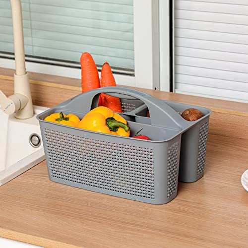 UUJOLY Plastic Portable Shower Caddy Bucket, Cleaning Shower Basket with Handle Compartments Storage Organizer for Bathroom Kitchen College Dorm Sink, Grey - Image 5