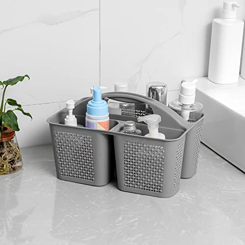 UUJOLY Plastic Portable Shower Caddy Bucket, Cleaning Shower Basket with Handle Compartments Storage Organizer for Bathroom Kitchen College Dorm Sink, Grey - Image 2