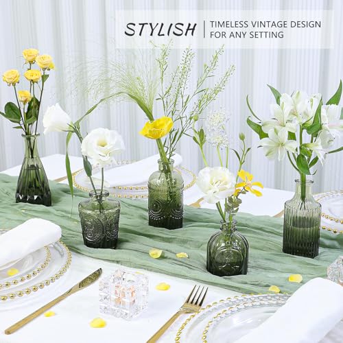 SUPMIND Glass Bud Vase Set of 5, Green Small Flower Vases for Centerpieces in Bulk, Mini Vintage Vase for Rustic Wedding, Home,Table Decoration - Image 3