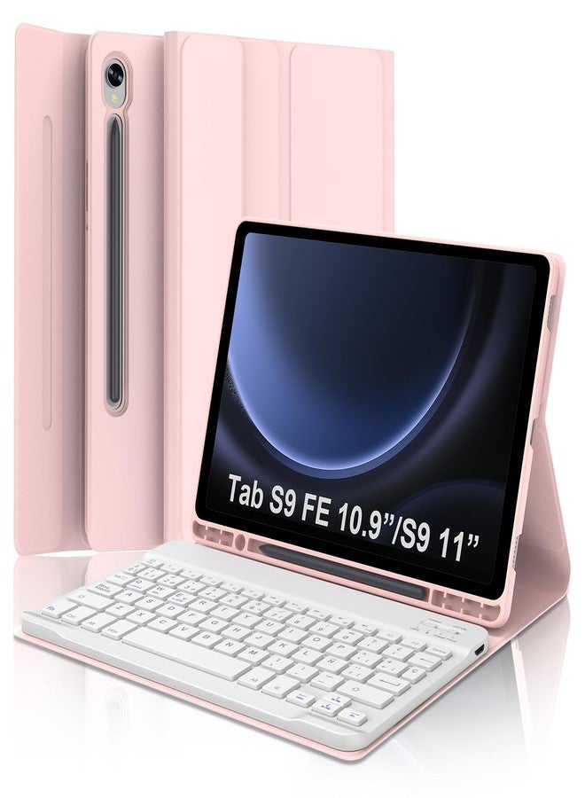 BORIYUAN Keyboard Case for Samsung Galaxy Tab S9 FE 5G 10.9"/S9 11" 2023 - Magnetic Detachable Wireless Bluetooth Keyboard, Smart Slim Folio Cover with S Pen Holder (Pink) - Image 1