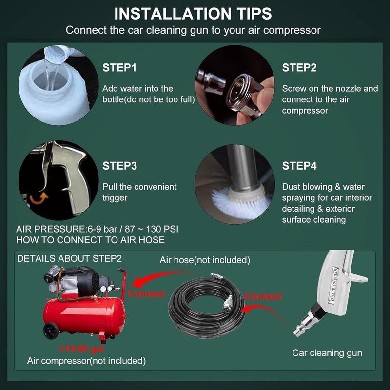 CPROSP High Pressure Car Cleaning Gun Jet Cleaner, Car Interior Cleaner Detailing Wash Gun, Wash Spray Bottle Nozzle with Metal Spinner - Image 4
