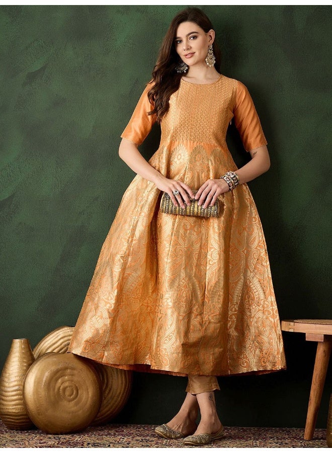 AKS Peach Banarasi Brocade kalidaar Maxi - Image 1