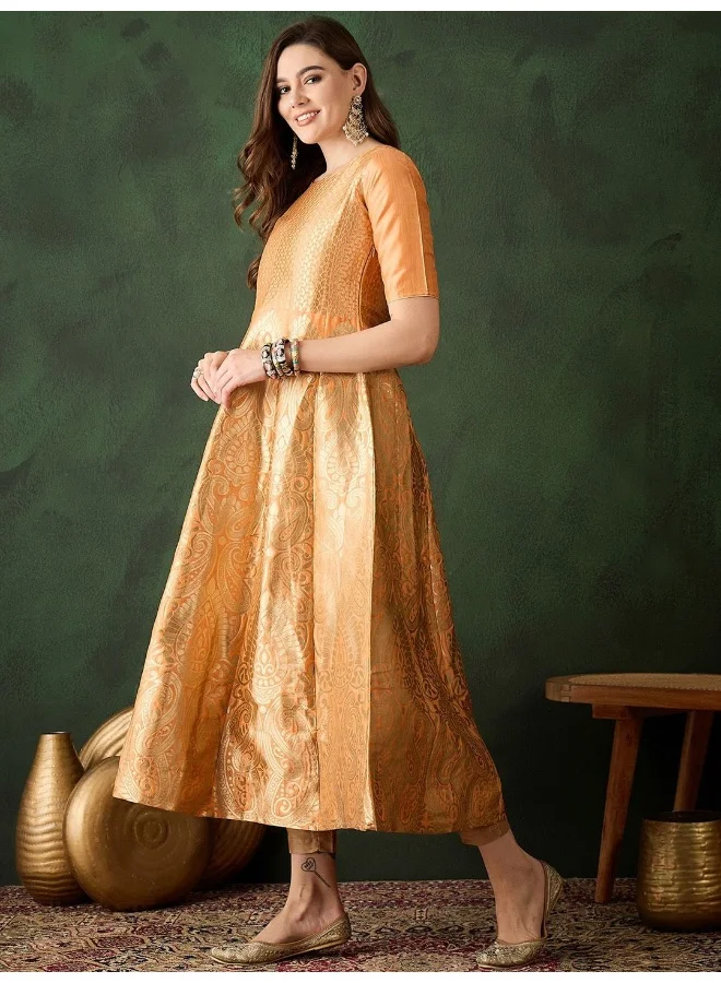 AKS  Peach Banarasi Brocade kalidaar Maxi for Women | Best Price UAE
