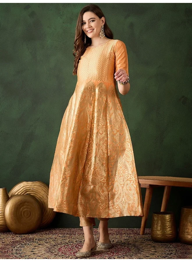 AKS  Peach Banarasi Brocade kalidaar Maxi for Women | Best Price UAE