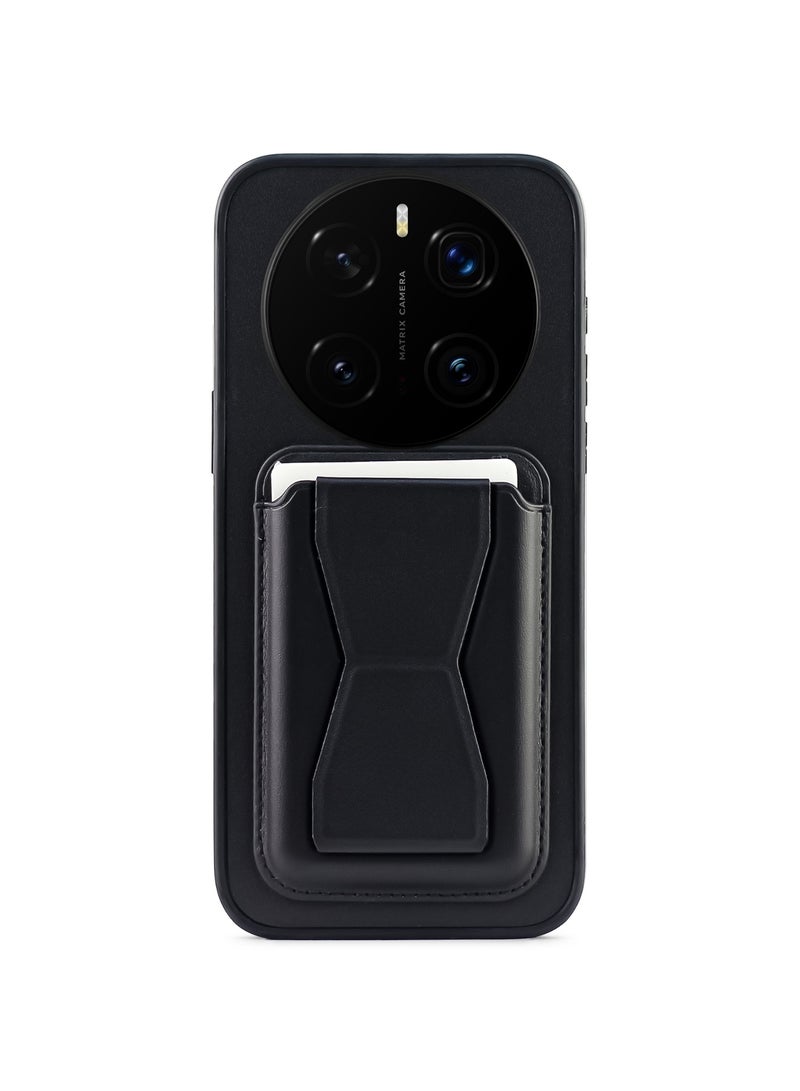 Leather back cover with card wallet Foldable Shockpoof Case compatible with honor Magic 7 Pro (Black) 