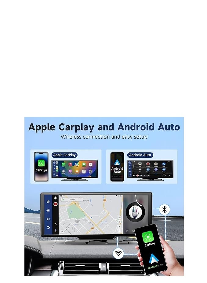 Generic - 10.26-inch Wireless CarPlay Screen for Car & 4K Dash Cam with Android Auto. Portable Car Stereo with Backup Camera&Touchscreen Display.Dash Mout Car Play Box.GPS Navigation,Bluetooth. (10Pro) - Image 1