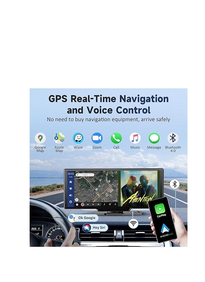 Generic - 10.26-inch Wireless CarPlay Screen for Car & 4K Dash Cam with Android Auto. Portable Car Stereo with Backup Camera&Touchscreen Display.Dash Mout Car Play Box.GPS Navigation,Bluetooth. (10Pro) - Image 1