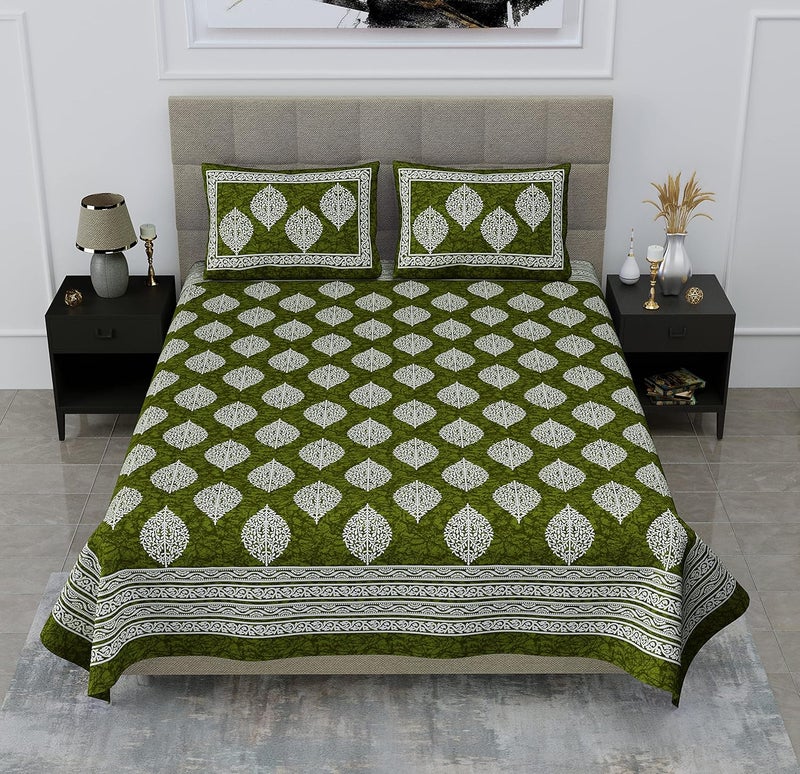 SheetKart Floral 144 TC Cotton Double Bedsheet with 2 Pillow Covers Shamrock Green - Image 5