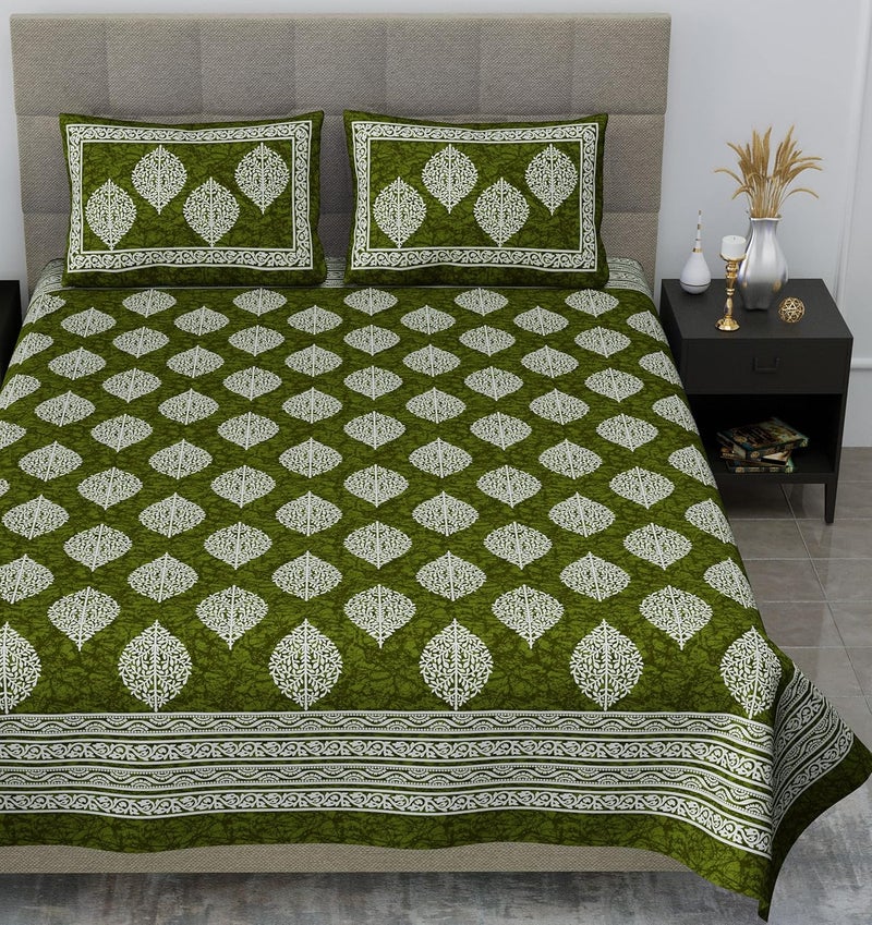 SheetKart Floral 144 TC Cotton Double Bedsheet with 2 Pillow Covers Shamrock Green - Image 2