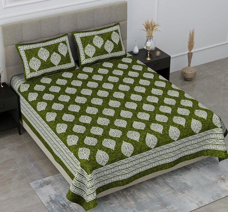 SheetKart Floral 144 TC Cotton Double Bedsheet with 2 Pillow Covers Shamrock Green - Image 3