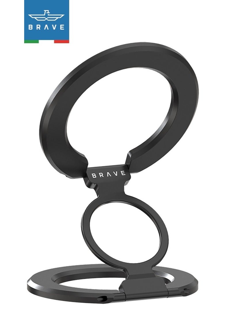 Brave 3-in-1 Dual-Sided Foldable Magnetic Phone Holder, Universal Magnetic Phone Stand for iPhone, Samsung, All iOS & Android Devices, Magnetic Ring Holder Compatible with MagSafe and Desk Stand Accessories (Black) - Image 1