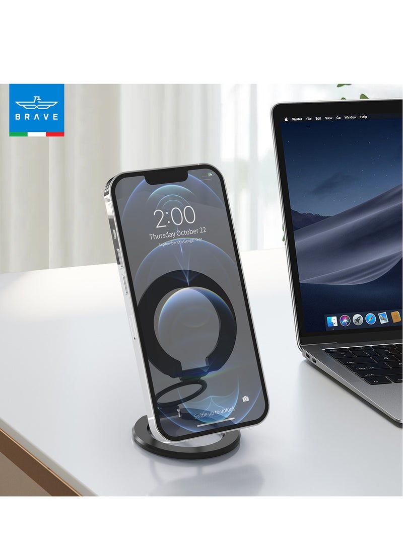 Brave 3-in-1 Dual-Sided Foldable Magnetic Phone Holder, Universal Magnetic Phone Stand for iPhone, Samsung, All iOS & Android Devices, Magnetic Ring Holder Compatible with MagSafe and Desk Stand Accessories (Black) - Image 3