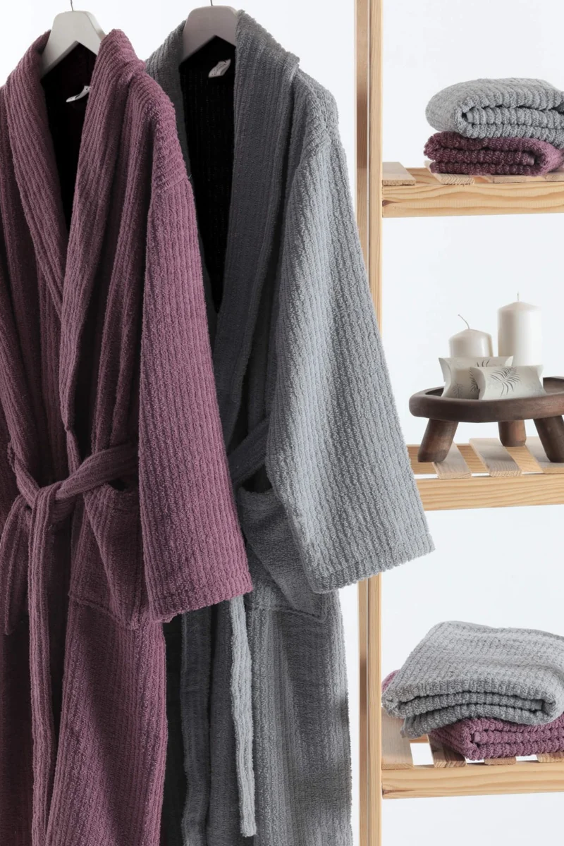 فافورا Line Luxury 8 Piece Family Bathrobe Set - Grey - Plum