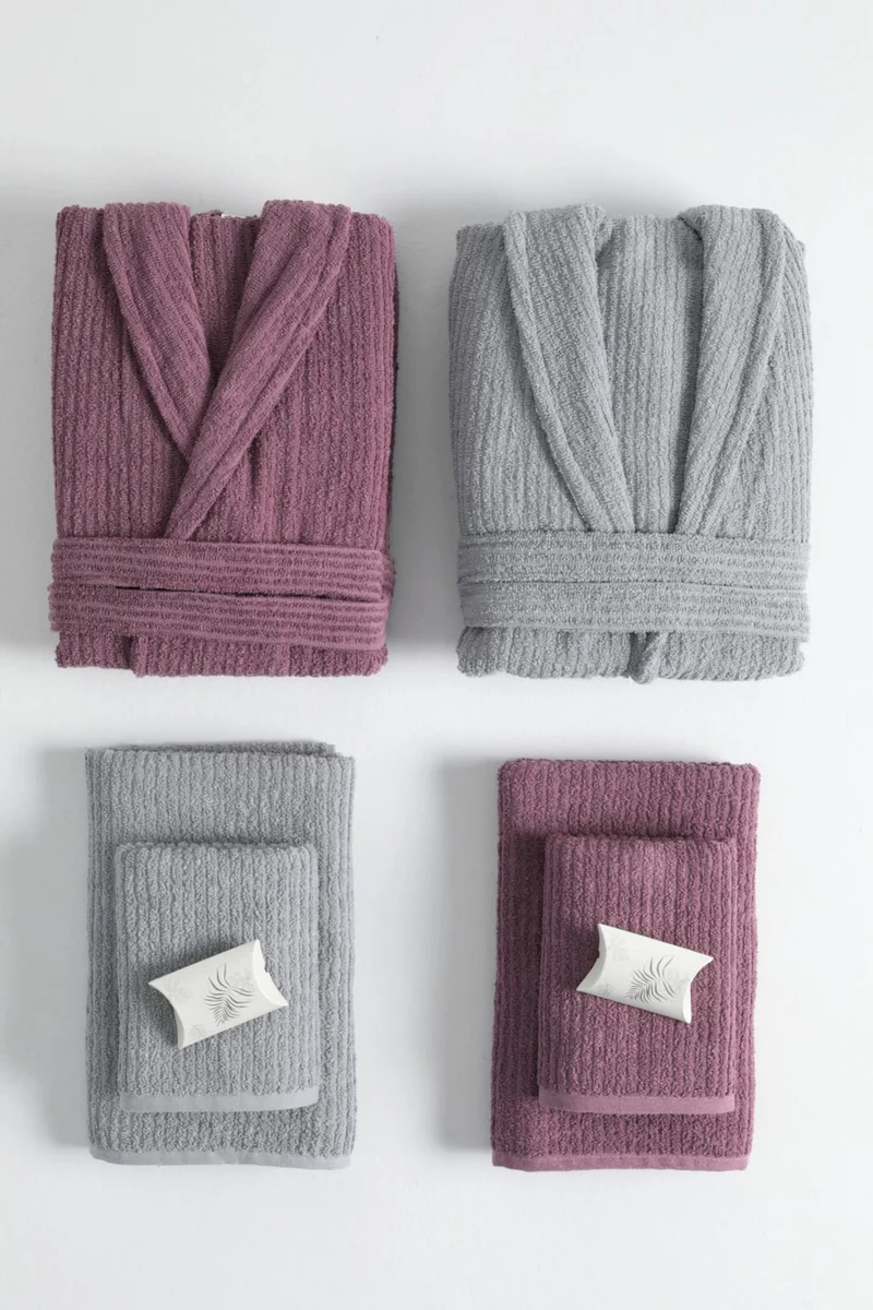 فافورا Line Luxury 8 Piece Family Bathrobe Set - Grey - Plum