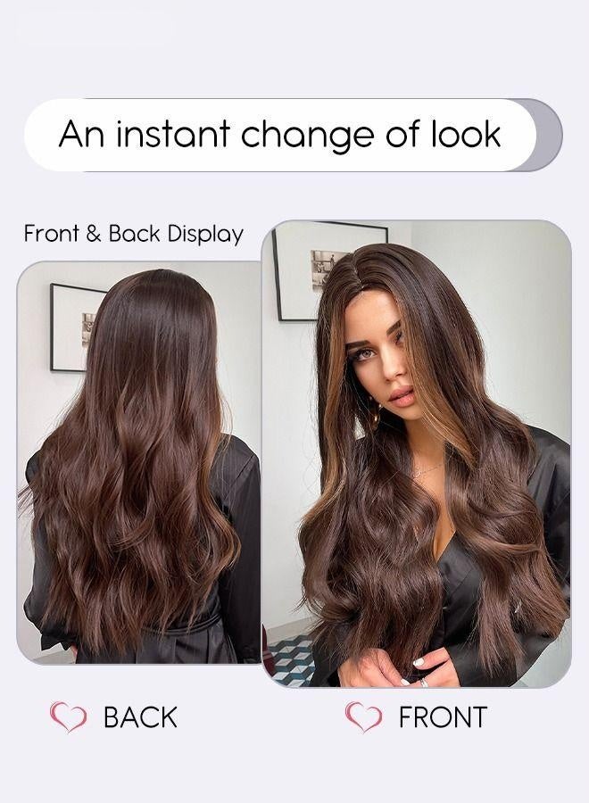 Long Wavy Brown Black Wig, Women's Middle Parting Natural Soft Synthetic Heat Resistant Hair Wig with Highlights for Wedding Cosplay Party Daily Wear, 60cm (24 inches) - Image 1