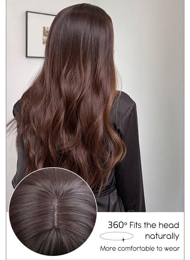 Long Wavy Brown Black Wig, Women's Middle Parting Natural Soft Synthetic Heat Resistant Hair Wig with Highlights for Wedding Cosplay Party Daily Wear, 60cm (24 inches) - Image 3