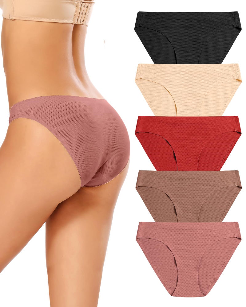 voenxe Women Bikini Underwear,Seamless Breathable Ladies Panties,No Show Comfortable Briefs Undies for Women,Hipster,5-Pack - Image 1