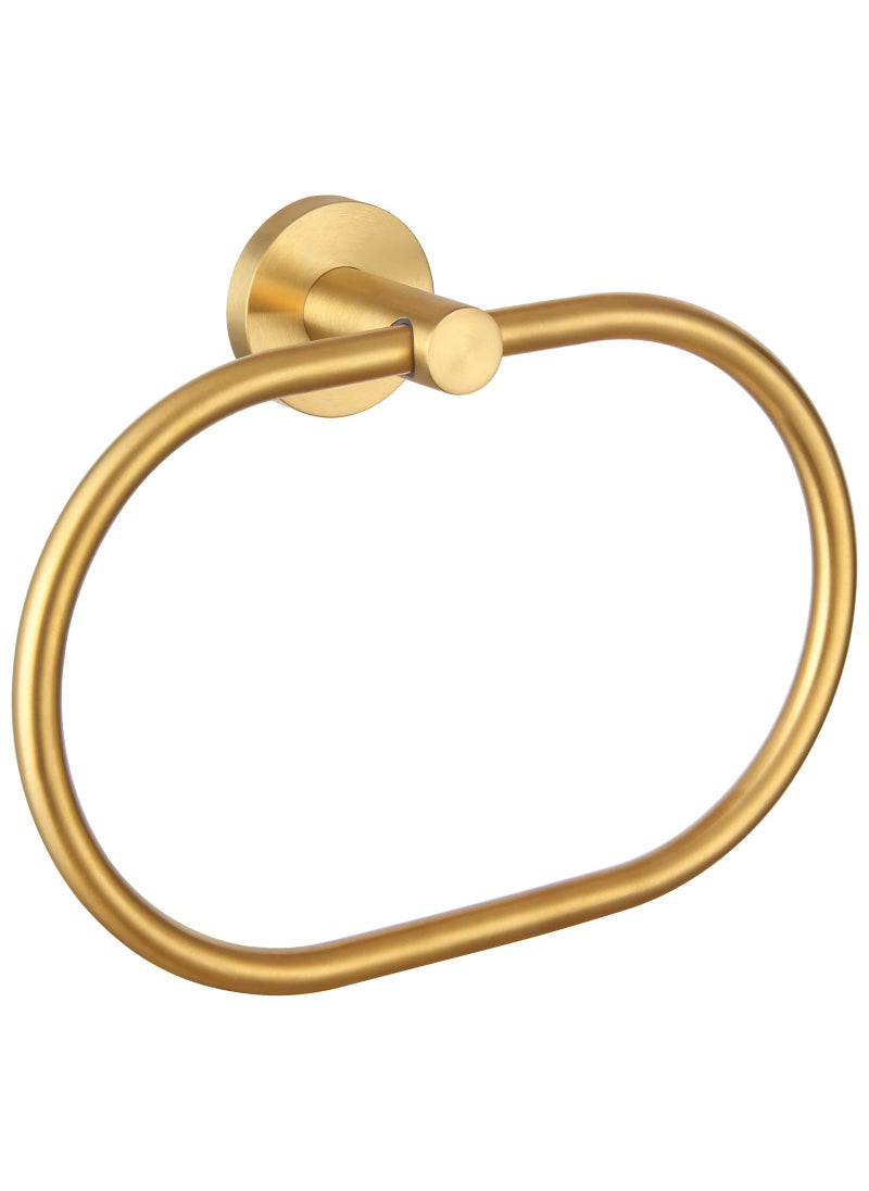 APLusee APLusee Brushed Gold Towel Ring for Bathroom Wall SUS 304 Stainless Steel Oval Wall Mounted Hand Towel Holder Flexible Swivel Hanger 