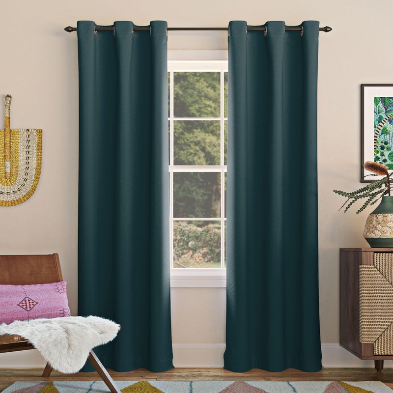 Sun Zero Easton Energy Saving Blackout Grommet Curtain Panel, 40" x 108", Teal - Image 1