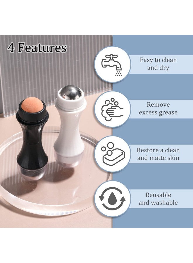 JPNK Oil Absorbing Volcanic Roller, Portable Reusable Oil-Resistant Face Roller, Oil Control Natural Stone Facial Tool, Suitable For Traveling At Home Or Going Conduct For Skin Massage 2Pcs - Image 2