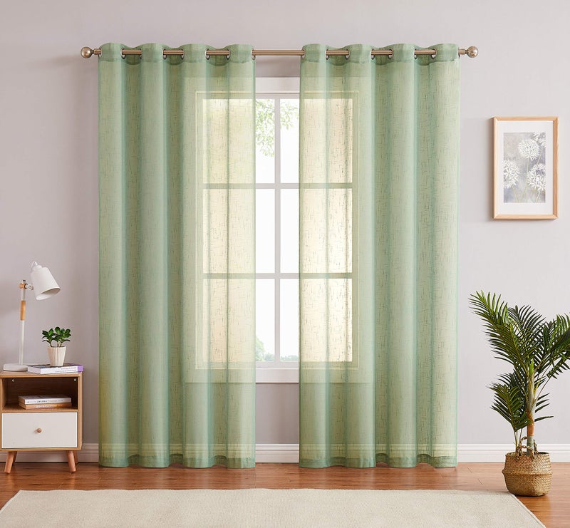 Sage Linen Sheer Curtain Panel Pairs 84 Inches Long with GrommetsEyelets Rustic Window Treatment Drapery Sets for Living Room Bedroom Farmhouse Green 54x84 2 Panels