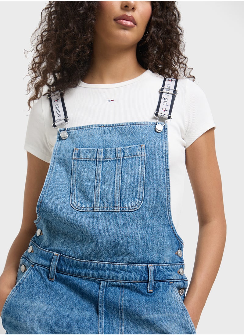 TOMMY JEANS Pocket Detailed Denim Dungaree Dress  - Image 3