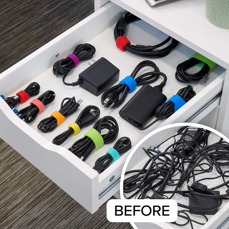 Wrap-It Storage Cable Management Value Pack - 40 Self-Gripping Cable Ties, 20 Cable Labels, 12ft Perforated Self-Gripping Roll - For Home, Office, Desk, Wire, Cable Wrap, Cord Management Organization - Image 2