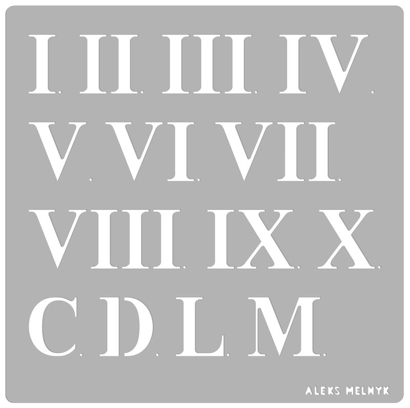 Aleks Melnyk No.162 Metal Stencil Roman Numbers - 1 inch, Template for Wood Burning, Crafts, DIY, Engraving, Paint and Home Decor, Roman Numbers for Create Clock - Image 1
